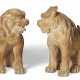 A PAIR OF CARVED WOOD MODELS OF TEMPLE GUARDIAN DOGS, KOMA-I... - photo 1