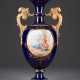 Grosse Kobaltblaue Vase Mit Watteau-Malerei - Foto 1