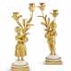 A PAIR OF LOUIS XVI ORMOLU AND WHITE MARBLE TWO-LIGHT CANDELABRA - фото 1