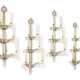 A SET OF FOUR FRENCH GILT-METAL AND BEADED GLASS SIX-LIGHT WALL-LIGHTS - фото 1