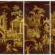 A SET OF FIVE BROWN AND GILT JAPANNED AND MOTHER-OF-PEARL INSET PANELS - photo 1