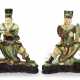A PAIR OF CHINESE AUBERGINE, GREEN AND CREAM-GLAZED TILEWORK FIGURES - фото 1