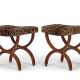 A PAIR OF FRENCH MAHOGANY X-FORM TABOURETS - фото 1