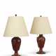 A PAIR OF ROUGE MARBLE URNS, MOUNTED AS LAMPS - фото 1