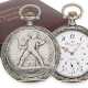 Taschenuhr: seltene Longines Schützenuhr Bern 1914 mit dazugehöriger schwerer silberner Uhrenkette und Originalbox, Präzisionskaliber 19.71 - Foto 1
