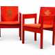 A PAIR OF RED-PAINTED ASH-LAMINATE PRINCE OF WALES INVESTITURE CHAIRS - photo 1