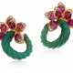 CHRYSOPRASE, CABOCHON RUBY AND DIAMOND EARRINGS - Foto 1