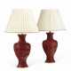 A PAIR OF CHINESE CARVED RED LACQUER BALUSTER VASES MOUNTED AS LAMPS - фото 1