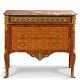 A LOUIS XV TRANSITIONAL ORMOLU-MOUNTED TRELLIS PARQUETRY-INLAID GREEN-STAINED FRUITWOOD, AMARANTH AND TULIPWOOD COMMODE - photo 1
