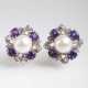 Paar blütenförmiger Perlen-Amethyst-Brillant-Ohrringe - фото 1