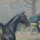 Maler des 19./20. Jahrhundert ''Dame zu Pferd trifft auf Automobil'' - Foto 1