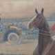Maler des 19./20. Jahrhundert ''Reiter zu Pferd trifft auf ein Automobil'' - Foto 1