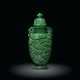 A FINELY CARVED SPINACH-GREEN JADE 'LANDSCAPE' VASE AND COVE... - фото 1