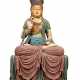 A LARGE PAINTED WOOD SCULPTURE OF A SEATED GUANYIN - photo 1