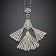 White gold colourless topaz and cultured pearl sautoir with a cm 13.70 circa diamond and pearl central holding three white cultured pearl graduated tassels - photo 1