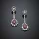 Pear shape ruby and diamond platinum and gold pendant earrings - photo 1
