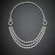 Round diamond platinum necklace with three graduated strand in the front - photo 1