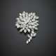 Round marquise and pear shape diamond platinum flower brooch - фото 1