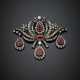 Ruby and diamond silver and gold volute and flower brooch/pendant - Foto 1