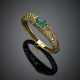 Carved emerald  rose cut diamond and enamel openwork cuff bracelet - photo 1