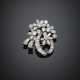 Round marquise and tapered diamond platinum flower and ribbon brooch - photo 1