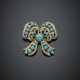 Diamond and turquoise yellow gold bow brooch - Foto 1