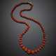 Red orange coral graduated bead necklace with yellow gold clasp - photo 1