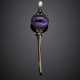 Cabochon amethyst and rose cut diamond silver and gold hat pin accented with a pearl - Foto 1