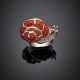 White gold diamonds and red coral snail ring - Foto 1