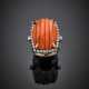 Orange grooved coral and diamond white gold ring - Foto 1