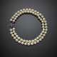 Two strand mm 9.50/10 circa cultured pearl necklace with silver and gold rose cut diamond and ct. 1.50 circa sapphire clasp - Foto 1