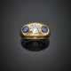 CHIARAVALLI | Round ct. 1.20 circa diamond and oval sapphire shoulders yellow gold band ring - photo 1