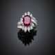 Cushion shape ct. 6 circa ruby and diamond white gold cluster ring - photo 1