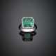 Octagonal ct. 3.75 circa emerald and diamond white gold cluster ring - Foto 1
