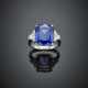 Cushion shape synthetic sapphire and triangular diamond in all ct. 0.80 circa white gold ring - photo 1