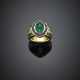 Oval cabochon emerald yellow gold ring accented with calibré diamonds emeralds and sapphires - фото 1
