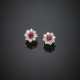 Yellow gold diamond and ruby cluster earrings - фото 1