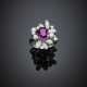 Cushion ct. 2.50 circa ruby with with round and marquise diamond white gold cluster ring - photo 1