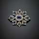 Diamond in all ct. 2.50 circa and sapphire in all ct. 4.30 circa silver and gold brooch - photo 1