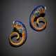 Yellow gold polychrome enamel fish earrings with accessories to wear them as brooches - photo 1