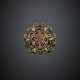 Yellow gold blue enamel pendant/brooch accented with rubies - Foto 1
