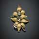 Yellow gold diamond and emerald leaf and flower brooch - photo 1