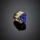 Yellow gold and reconstructed lapis bead ring accented with diamonds - фото 1