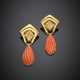 Yellow gold orange grooved coral pendant earrings - photo 1
