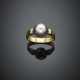 Mm 6.60 circa pearl and small rose cut diamond silver and gold ring - photo 1