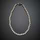 Cultured mm 6.50/7.50 pearl necklace with white gold gem set clasp - Foto 1