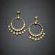 Irregular diamonds and green enamel yellow gold hoop earrings - фото 1