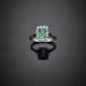 Emerald and diamond white gold cluster ring - photo 1