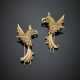 Pair of green and yellow gold parrot brooch  - photo 1
