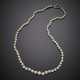 Cultured pearl graduated necklace with white gold green gem clasp - photo 1